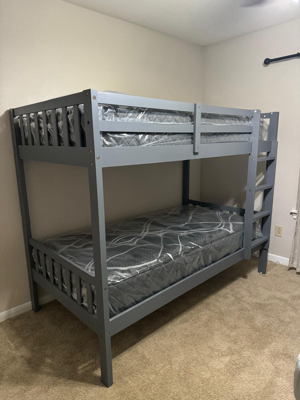Twin Bunk Bed Frame With Mattress Gray