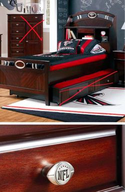 NFL full size Bed with Bookcase Headboard