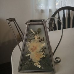 GLASS AND METAL TEA POT (6 1/2" TALL)