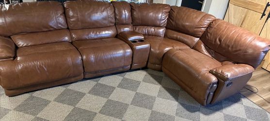 Cognac Reclining Leather Sectional Couch