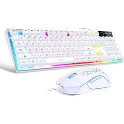 Gaming Keyboard and Mouse Combo, K1 LED Rainbow Backlit Keyboard with 104 Key Computer PC Gaming Keyboard for PC/Laptop(White
