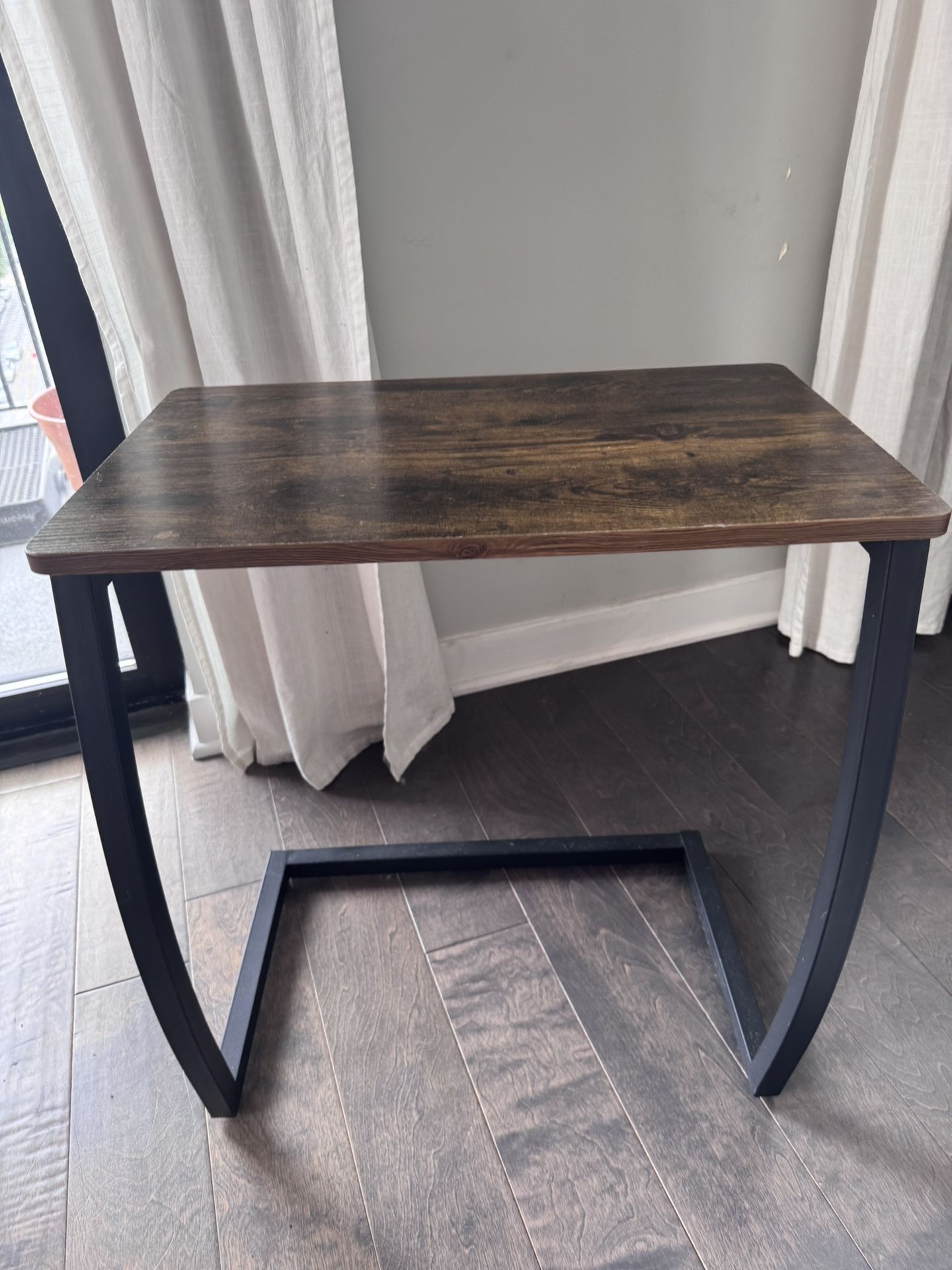 C-Shaped Side Table, End Table, Brown Wood/Black Metal