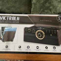 $100: Brand New Victrola - Empire Wood Music Center (Record player, bluetooth speaker etc)
