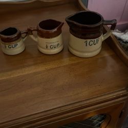 Vintage Stoneware Brown Drip Glaze Measuring Cups Set Of 3