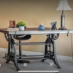 Rustic Industrial Drafting Table Mahogany Top Dining Table Office Desk