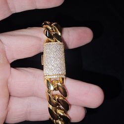 7.5in 14mm 18k Gold Plated Cuban Bracelet 