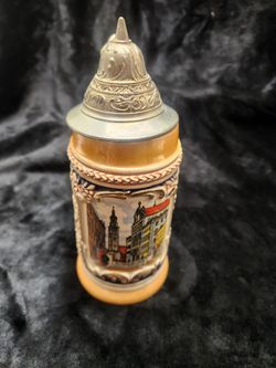 Augsburg German Beer Stein with Pewter Lid