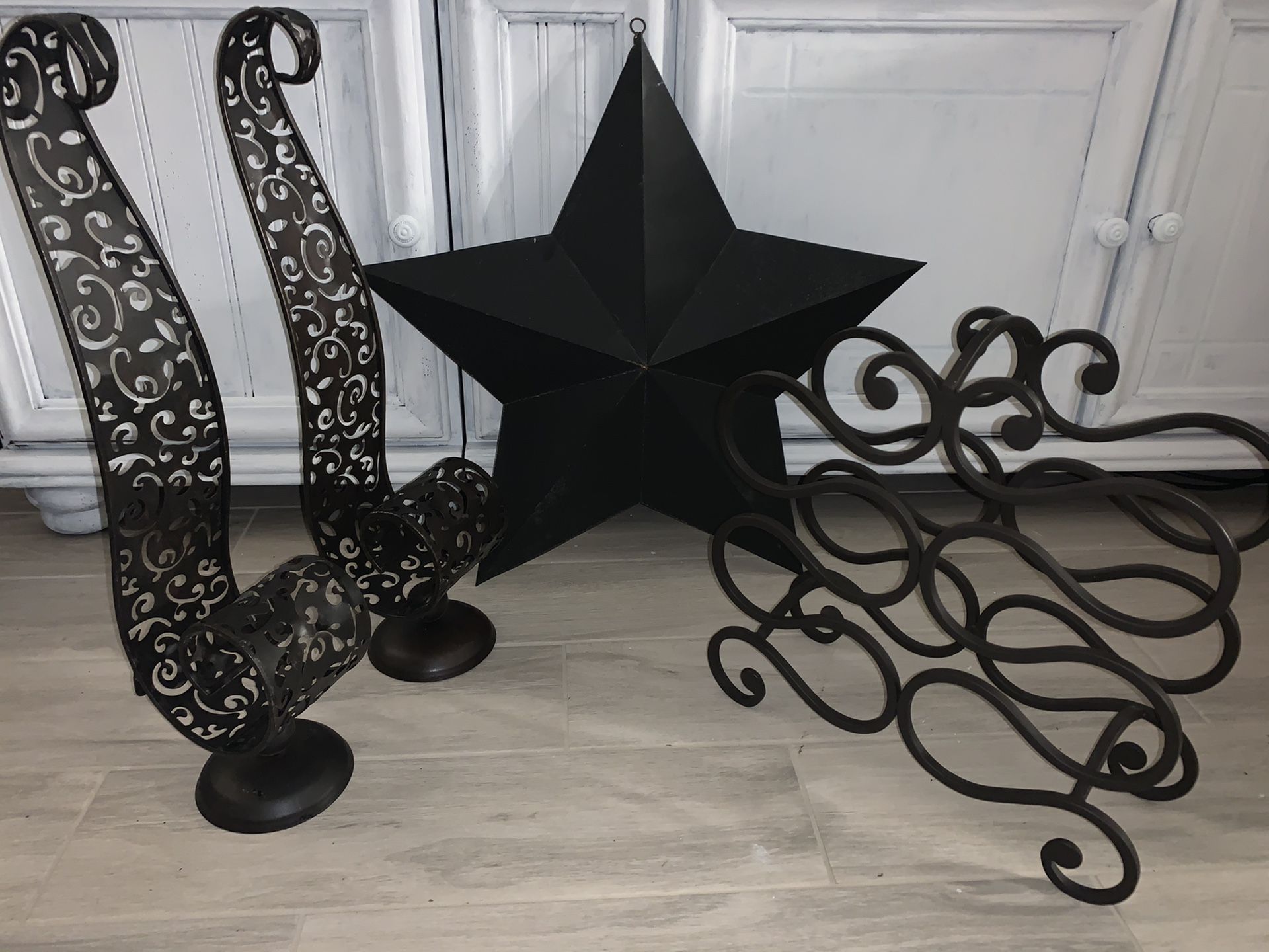 “Blackout Bundle” - Wine Rack / Barn Star / 2 Candle holders - black kitchen decor