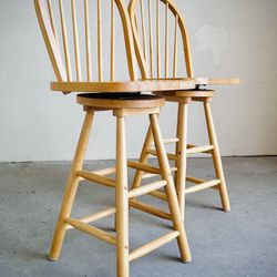 A Pair of Wooden High Stools 