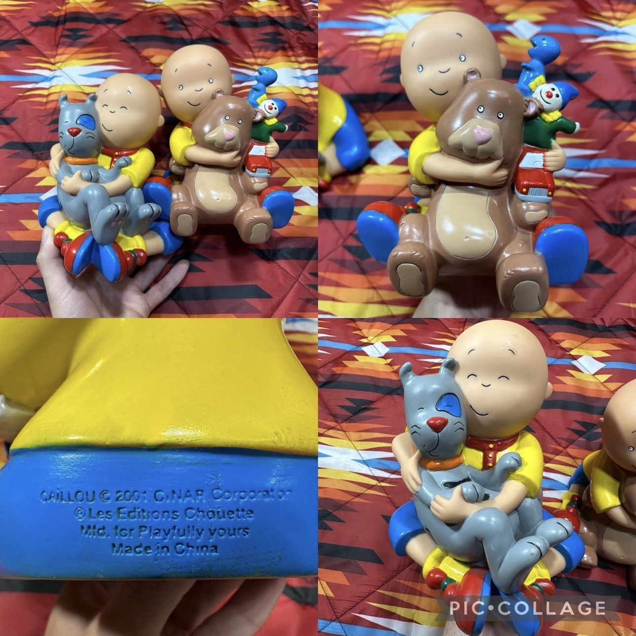 Vintage 2001 Caillou Toy PBS Cartoon Vinyl Coin Piggy Bank Set Of 2 Gilbert