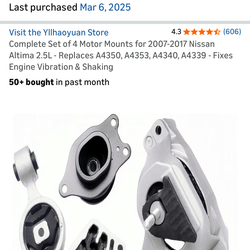 FREE 4 Motor Mounts-2007-2017 Nissan Altima