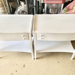 Beautiful pair of all white all wood night, tables, side tables