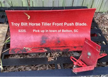 Troy Bilt Horse tiller front push blade with mounting hardware.