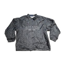 Oakland Dont Play Snap Windbreaker Jacket Mens Size Large Black Nylon Softshell