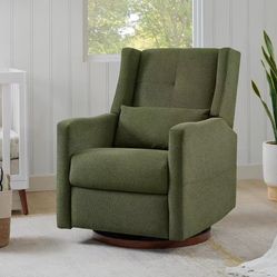 ❤️‍🔥 Upholstered Recliner Swivel Glider Nursery Chair Reclining Performance Fabric Rocker with Wood Base,Boucle,Moss Green$200