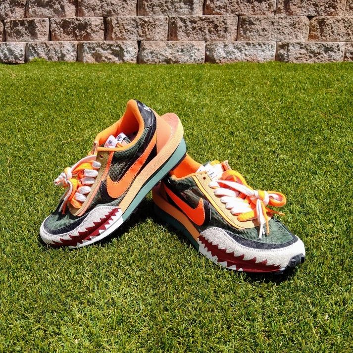 Nike LD Waffle sacai Green Gusto Shark Teeth Custom Sz8.5 Shoes