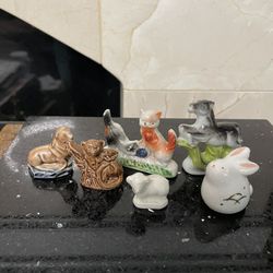 Collection of Vintage Miniature Ceramic Animal Figurines . Set of 6