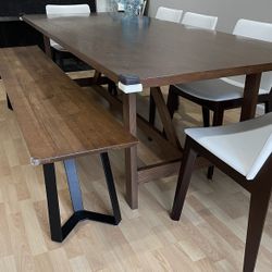 95” Solid Wood Dining Table With Bench