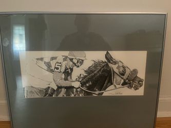 Horse Racing & Jockey Painting Art Framed Singed By Gray Simmons 268/300   24X19