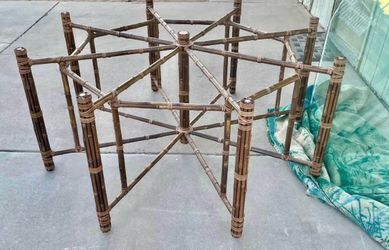 Gorgeous Mid Century McGuire 75” Bamboo Rattan Leather Strapped Dining Table w/ Glass Top
