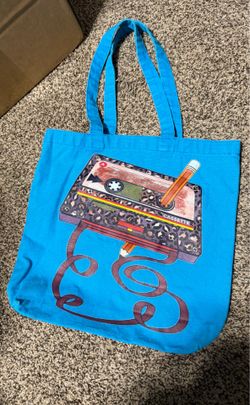 Custom Made!  One-of-a-Kind Custom Retro Cassette Tape Blue Canvas Tote Bag