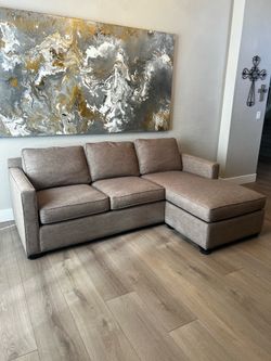 Crate & Barrel Beige Taupe 90" Reversible Storage Chaise Lounge Sectional Sofa- L Shaped Modern Sofa