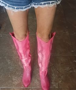 Sparkly hot pink boots