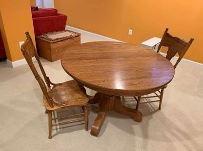 Solid Oak Table with Two Chairs