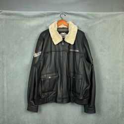 Harley Davidson Leather Jacket Mens Size 3XL Squadron Bomber Eagle Black