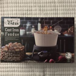 New/ open box White/cream Artestia cast iron fondue set