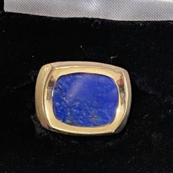 14K Yellow Gold Lapis Lazuli Mens Funky Vintage Mid Century Ring . 
