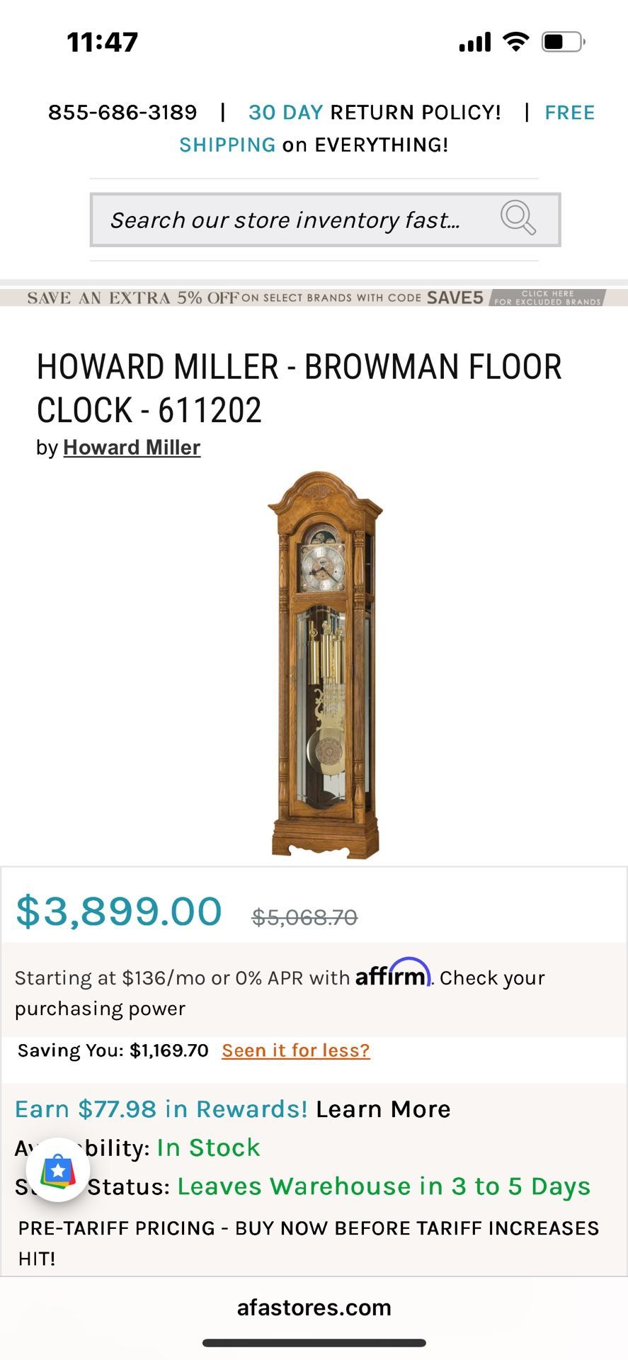 Howard Miller Grandfather Clock