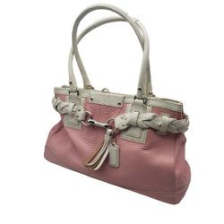 COACH Womens 'Hampton' Pink Tassel Pebbled Leather Purse Tote Shoulder Bag $369
