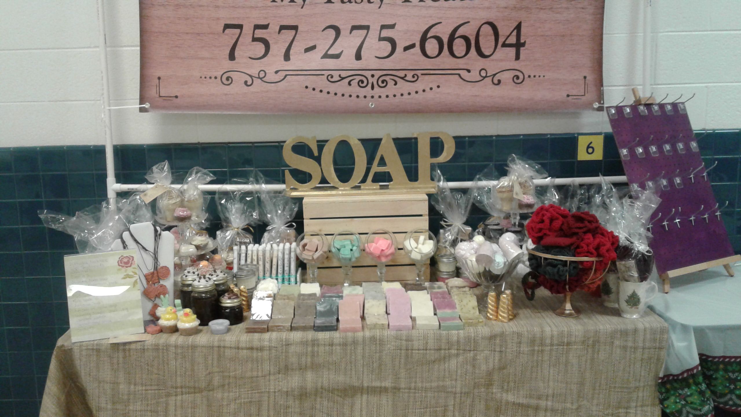 Hamdmade soaps, bath bombs, gift basket, and more.