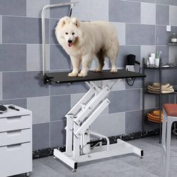 NEW Hydraulic 23.6 in. D x 45.3 in. W x 36 in. H Black Big Size Heavy-Duty Lift Pet Groming Table with 25 in. Dog Leash