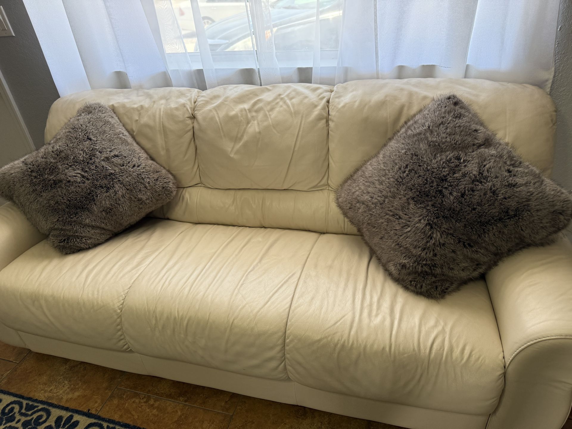 Off White Leather Sofas Set