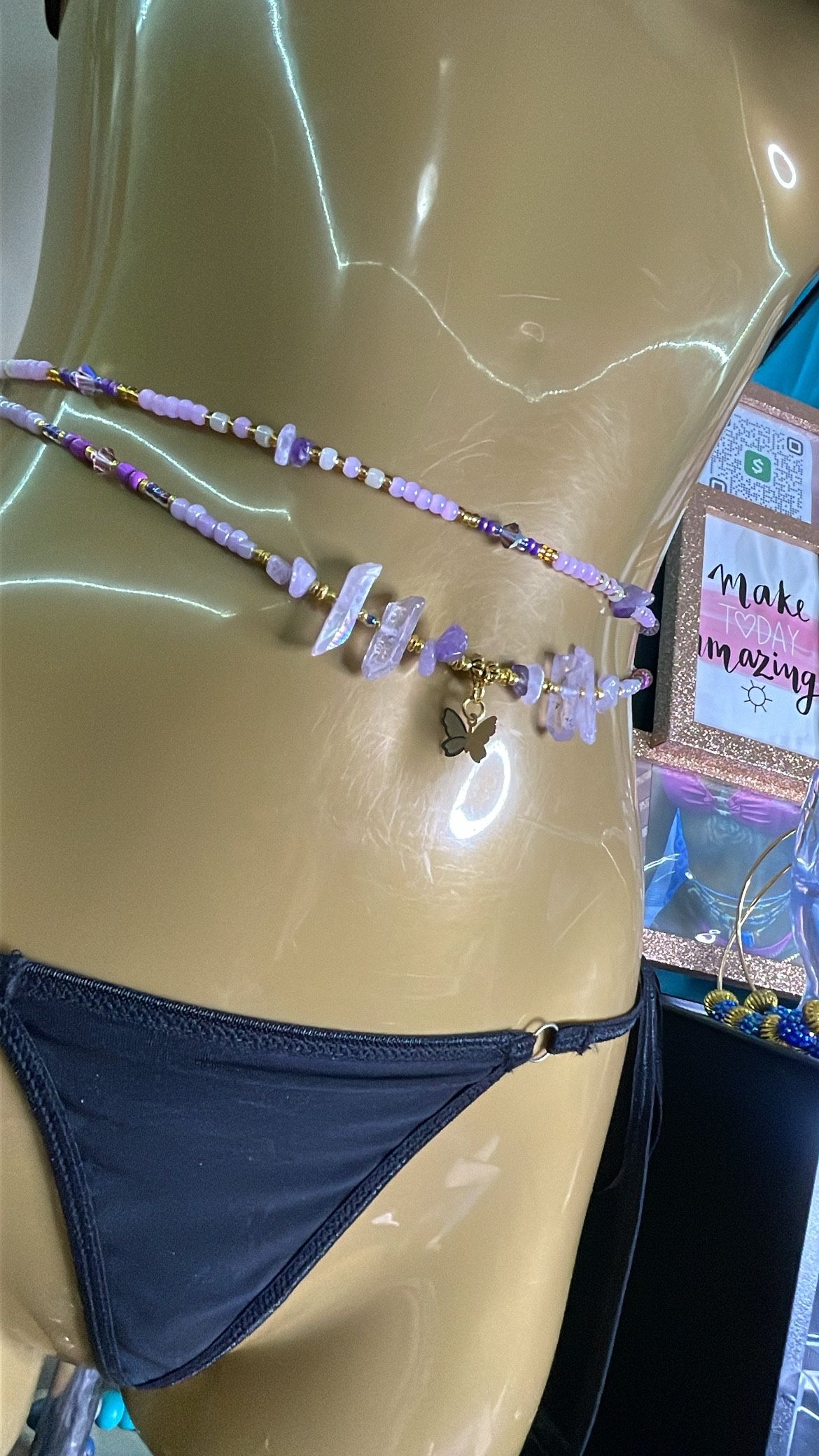 2 Piece Lavender Tie On Waist Bead Set
