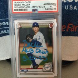 Los Angeles Dodgers Bobby Miller Autographed Bowman 1st BD-38 Inscription MLB Debut 5-23-23