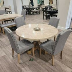 VESPER BROWN/GRAY MARBLE ROUND DINING SET