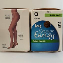 2pk L'eggs Sheer Energy Medium Support Sheer Panty Compression Tights Suntan Q 30830
