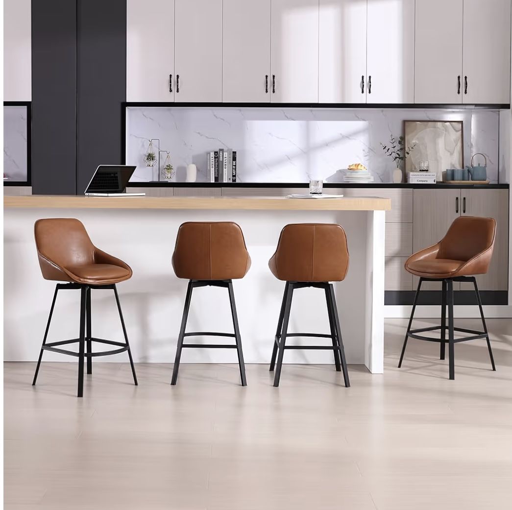 4 BRAND NEW Brown Leather Counter Stools