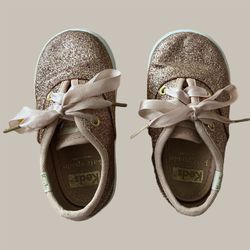 Keds for Kate Spade New York Champion Glitter Rose Gold Sneakers Size 4M  Pink Satin Ribbon Lace Up Closure For a Snug Fit Cushioned Insole For All Da