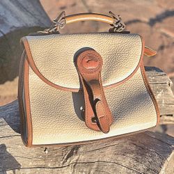  Dooney & Bourke Pebbled Leather Satchel – Cream & Tan