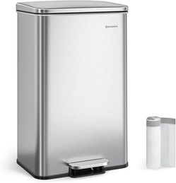 SONGMICS 10.5 Gallon Step Trash Can - Stainless Steel, Soft Close, New in Box