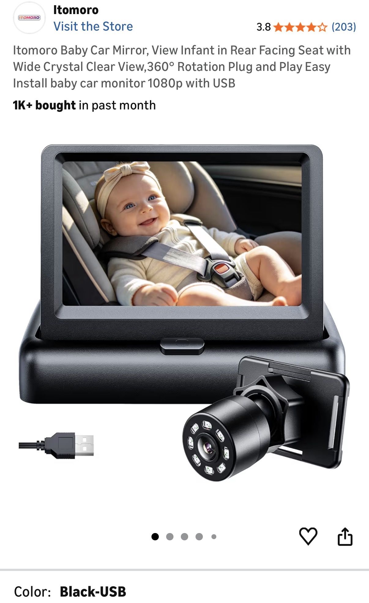 Itomoro Baby Car Mirror, View Infant in Rear Facing Seat with Wide Crystal Clear View,360° Rotation