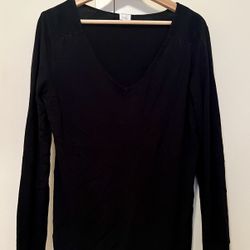 Black V Neck Long Sleeve Top