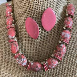 Juego Collar Aretes Rosa Y Chispas Joyería Antigua 