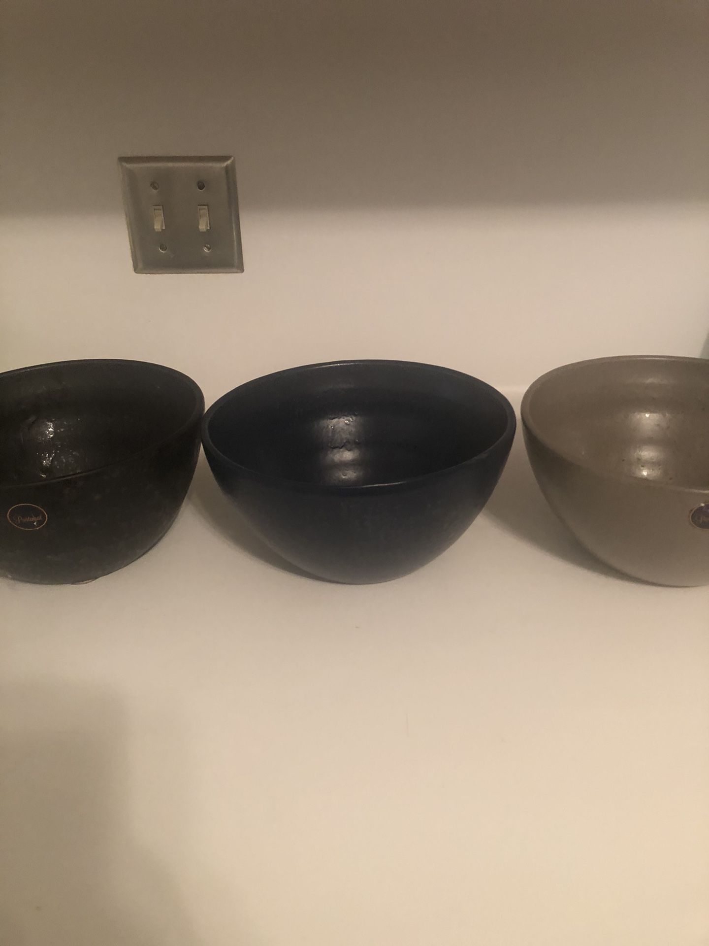 Three Large Bowls Or Flour Pots