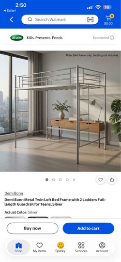 Metal twin loft, bed frame with mattress