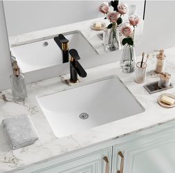 Undermount Bathroom Sink Rectangle, Interior Bowl Size 18 X 13 Inch White Porcelain Ceramic Vessel Sink Under Counter Exterior Size 20x15in Rectangula